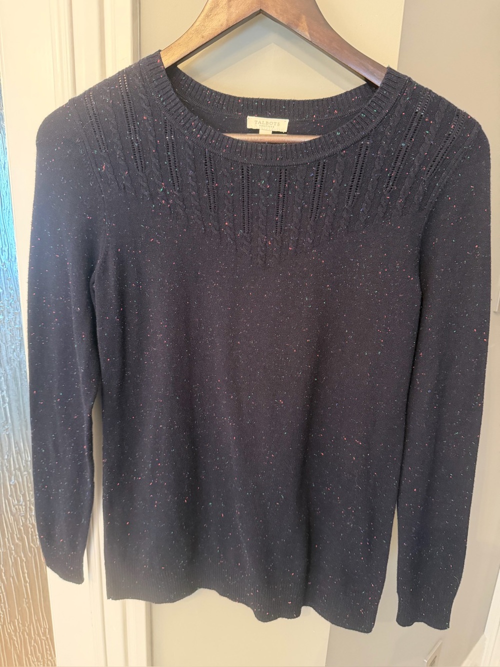 Talbots Navy Crewneck Sweater with Multicolor Flecks